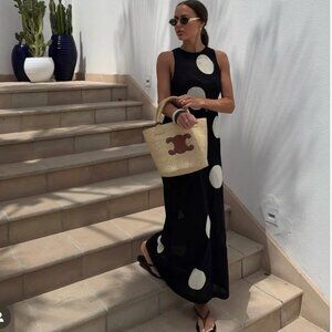 ZARA WOMAN DOTTED KNIT MAXI DRESS BLACK WHITE | 9598/205 NEW S M